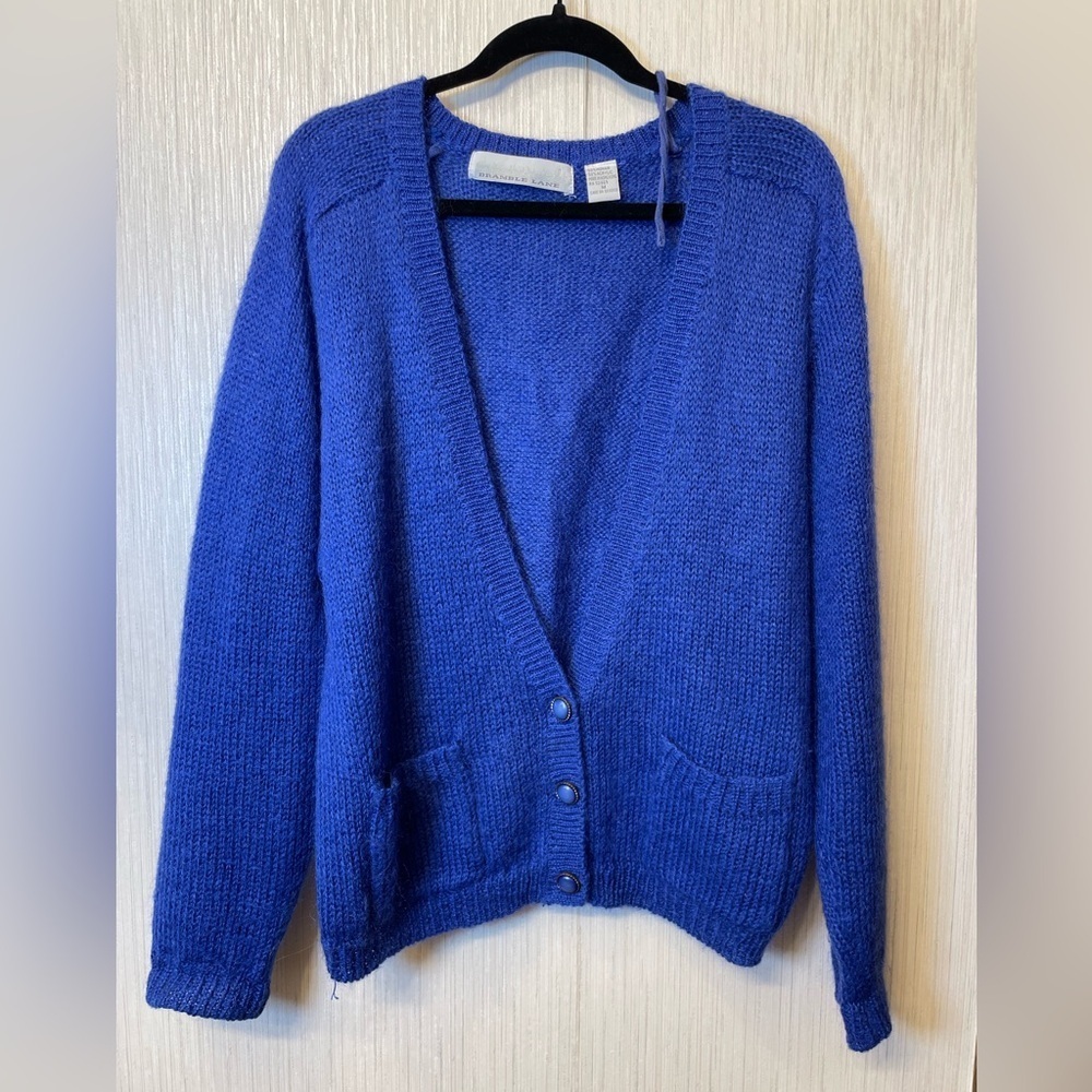 Vintage Bramble Lane Mohair Blend Cardigan – Royal Blue Cozy Y2K Grandpa Sweater